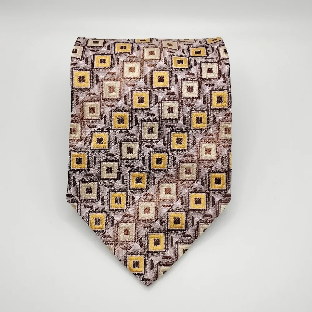 Luciano Gatti Elite Geometric Patterned Tie Necktie Silk Lilac Brown Gold Formal